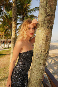 Vestido Bordado Paetê Amarração