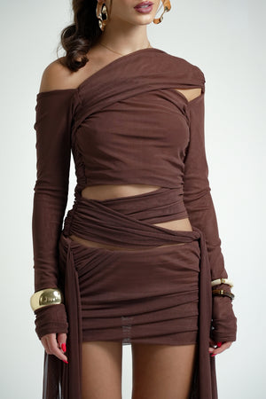 Blusa Tule Transpassada Manga Longa