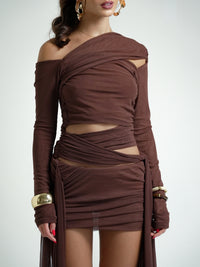 Blusa Tule Transpassada Manga Longa