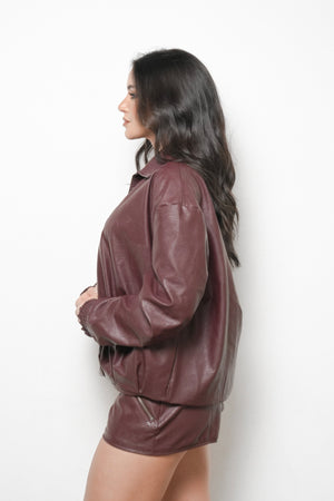 Jaqueta Bomber Couro Vinho