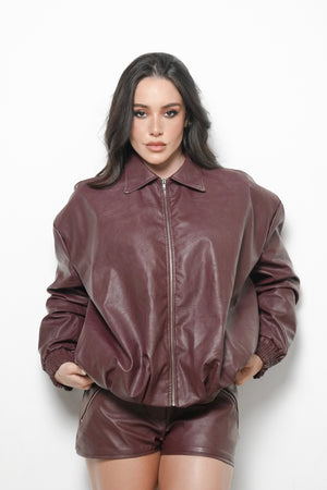 Jaqueta Bomber Couro Vinho