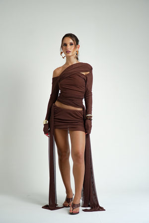 Blusa Tule Transpassada Manga Longa