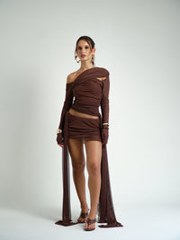 Blusa Tule Transpassada Manga Longa