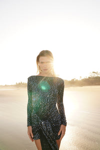 Vestido Bordado Paetê Decote Costas