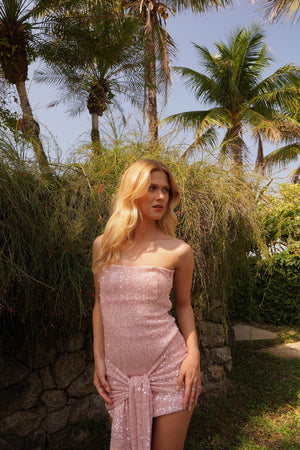 Vestido Bordado Paetê Amarração