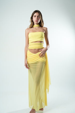 Saia Tule Longa Franzida