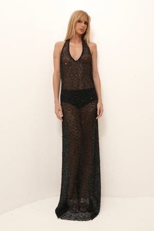 Vestido Longo Paetê Decote Darkglow
