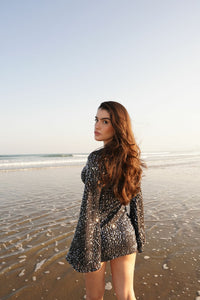 Vestido Bordado Paetê Decote Duplo