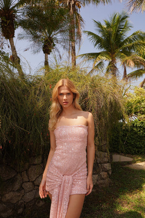 Vestido Bordado Paetê Amarração