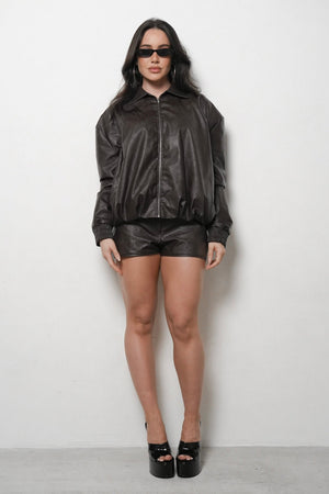 Mini Shorts Couro Marrom