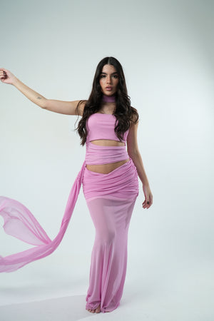 Saia Tule Longa Franzida