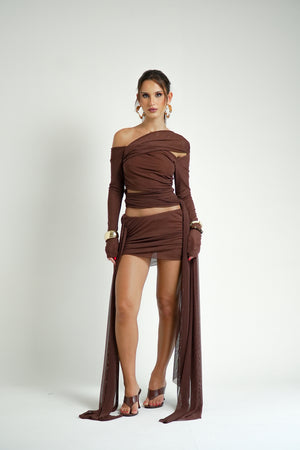 Blusa Tule Transpassada Manga Longa