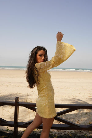 Vestido Bordado Paetê Decote Duplo