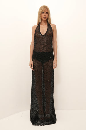 Vestido Longo Paetê Decote Darkglow