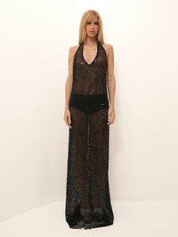 Vestido Longo Paetê Decote Darkglow