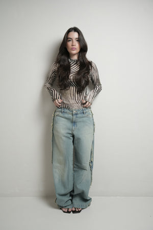 Blusa Tule Gola Alta Zebra