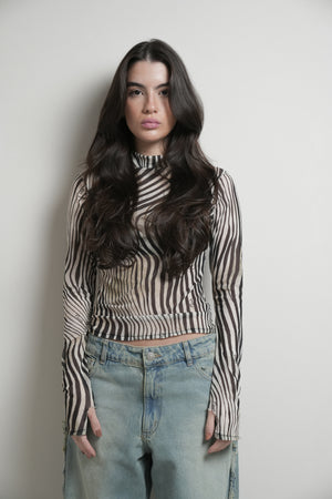 Blusa Tule Gola Alta Zebra