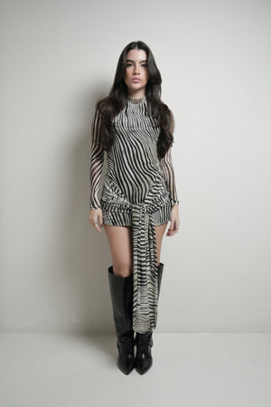 Vestido Tule Manga Longa  Zebra