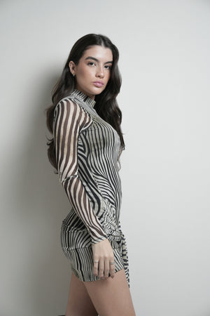 Vestido Tule Manga Longa  Zebra