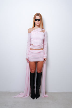 Blusa Tule Transpassada Manga Longa