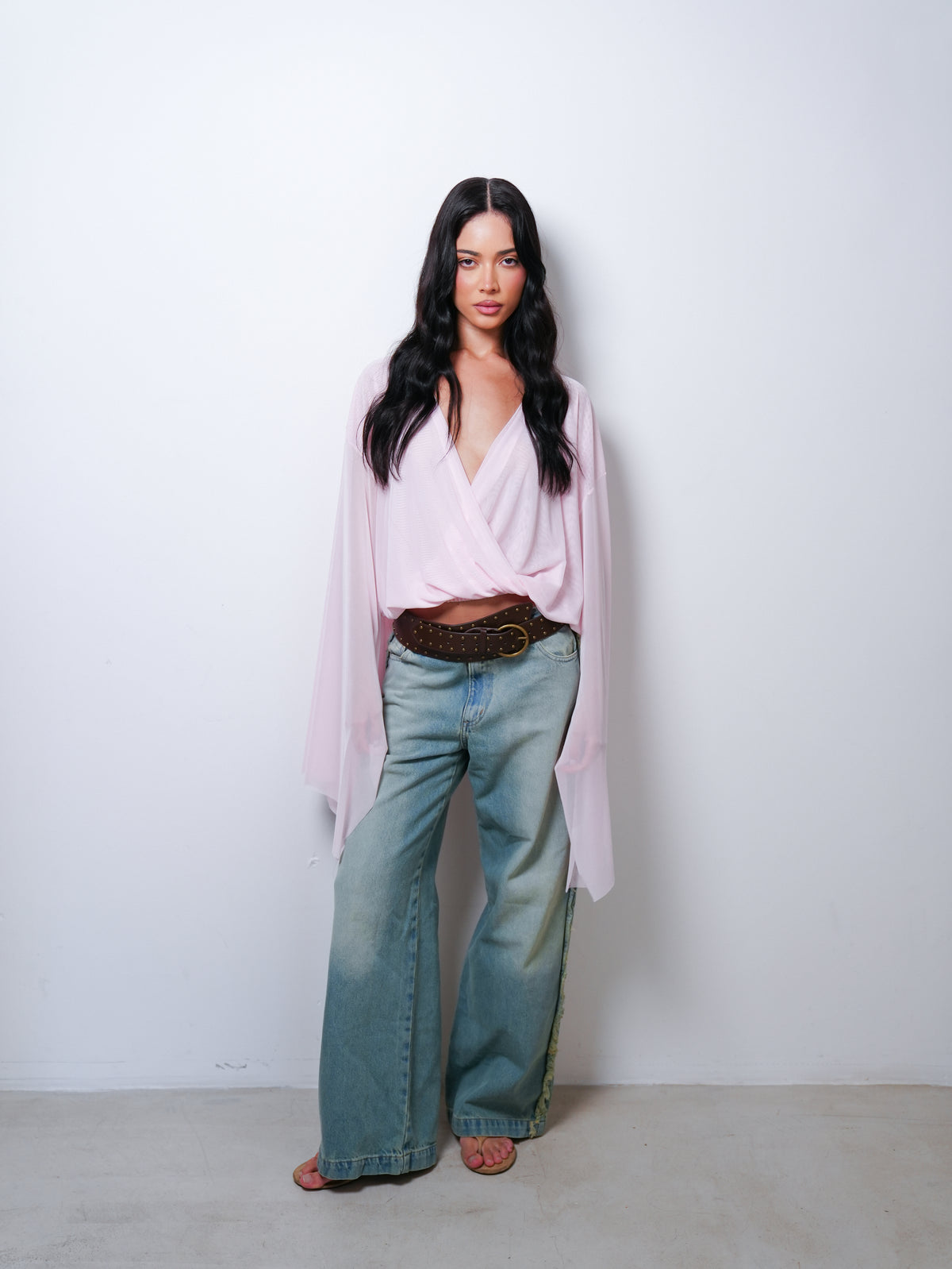 Blusa Tule Decote Manga Longa