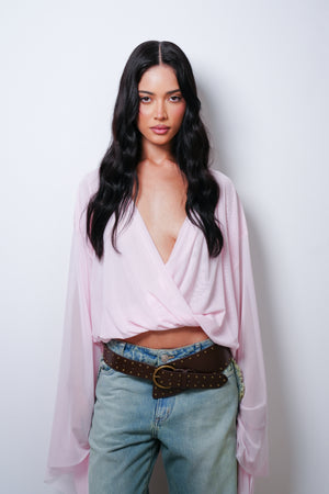 Blusa Tule Decote Manga Longa
