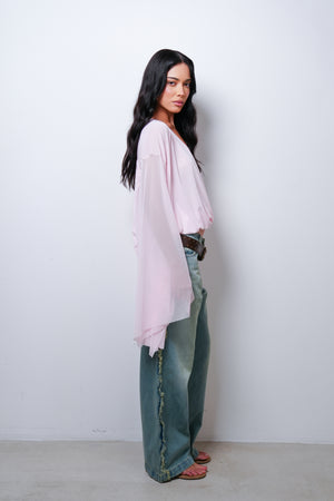 Blusa Tule Decote Manga Longa