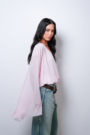 Blusa Tule Decote Manga Longa