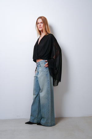 Blusa Tule Decote Manga Longa