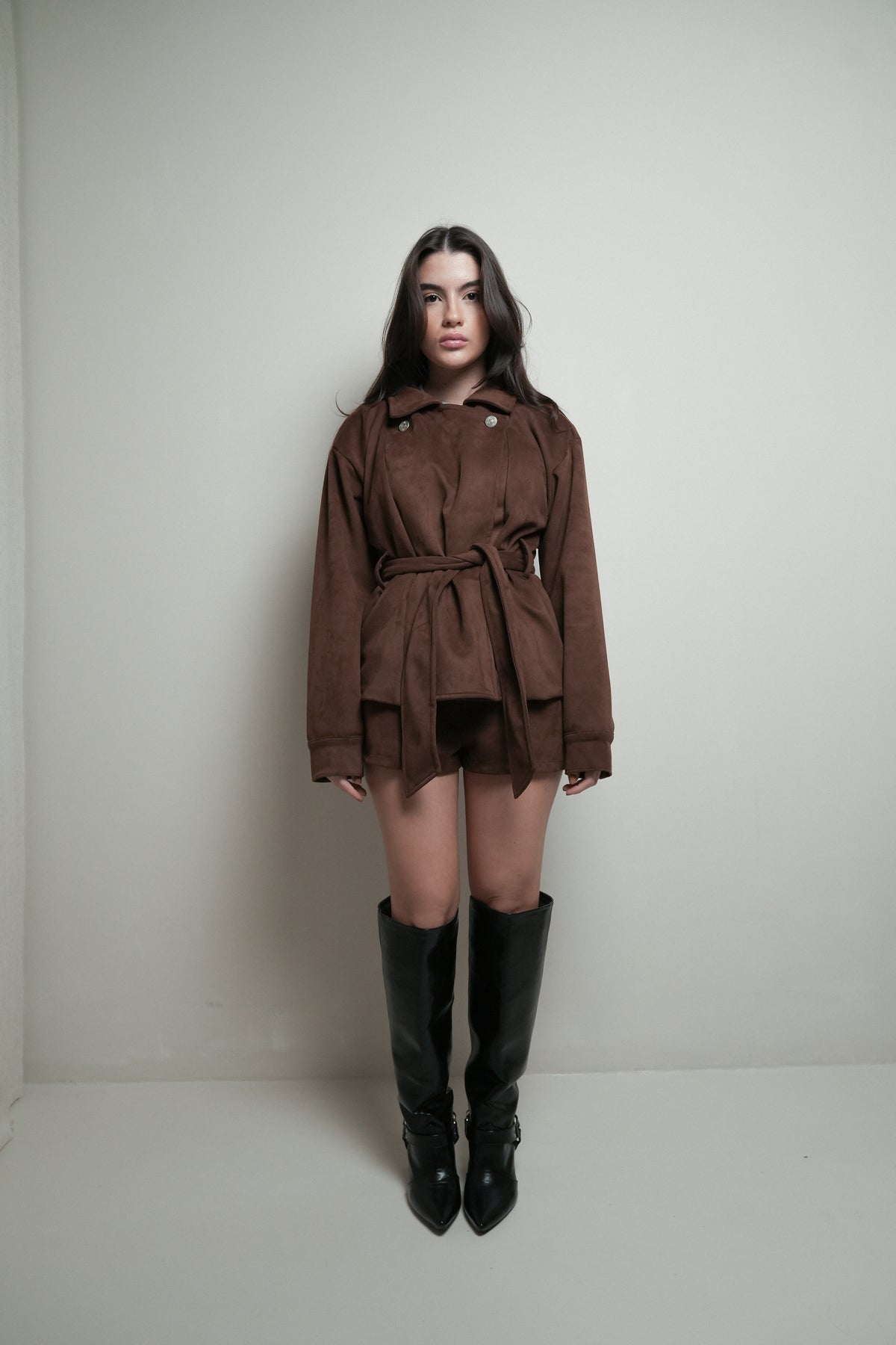 Trench Coat Suede Marrom
