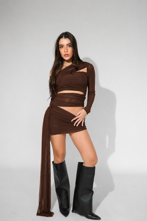 Vestido Tule Transpassado Manga Longa