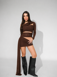 Vestido Tule Transpassado Manga Longa