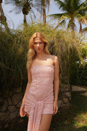 Vestido Bordado Paetê Amarração