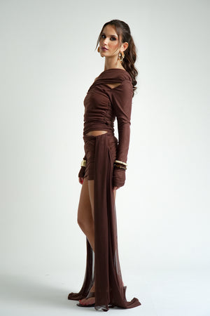 Blusa Tule Transpassada Manga Longa