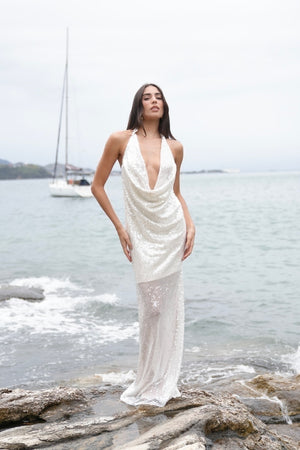 Vestido Degagê Paete Longo Ultra Glow