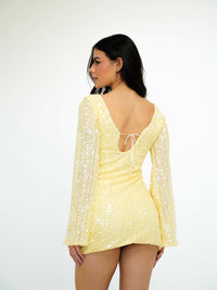 Vestido Bordado Paetê Decote Duplo