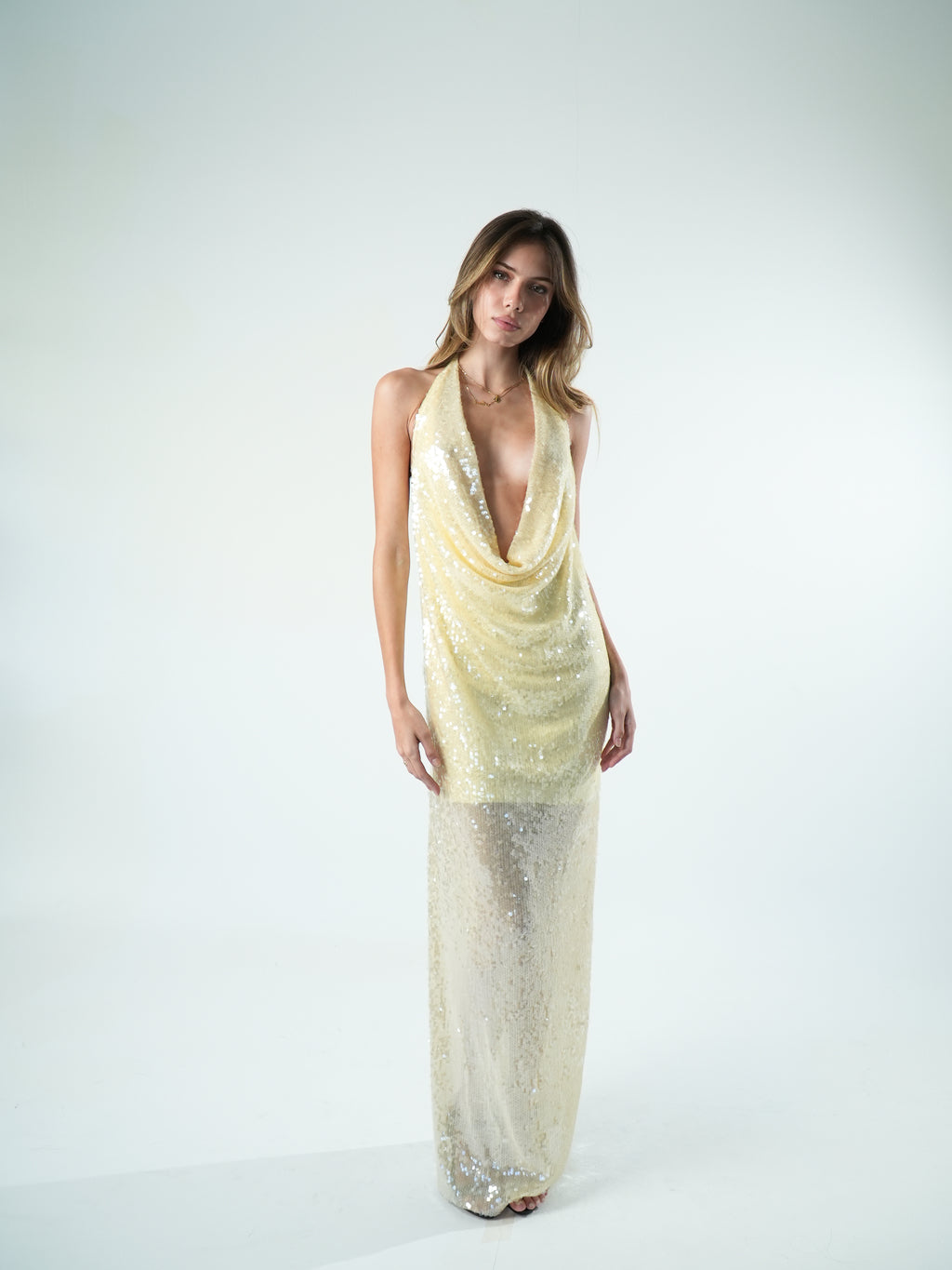 Vestido Degagê Paete Longo Ultra Glow