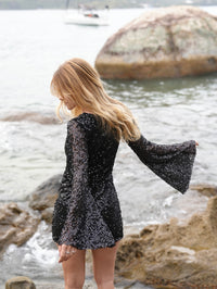 Vestido Manga Longa Paetê Opium Shine