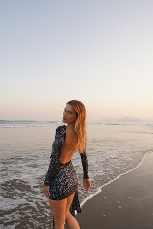 Vestido Bordado Paetê Decote Costas