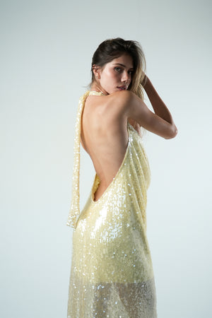 Vestido Degagê Paete Longo Ultra Glow