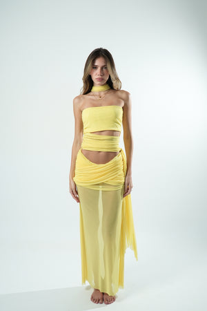 Saia Tule Longa Franzida