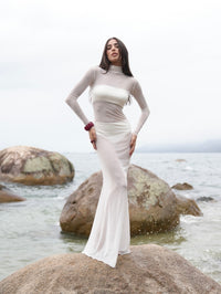 Vestido Manga Longa Tule Longo