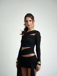 Blusa Tule Transpassada Manga Longa