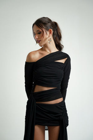 Blusa Tule Transpassada Manga Longa