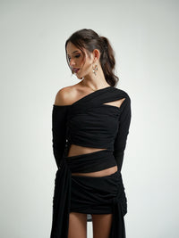 Blusa Tule Transpassada Manga Longa
