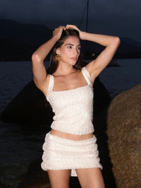 Mini Saia Bordado Paetê Franzida