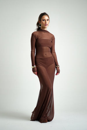 Vestido Manga Longa Tule Longo