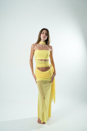 Saia Tule Longa Franzida