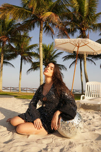 Vestido Bordado Paetê Decote Duplo