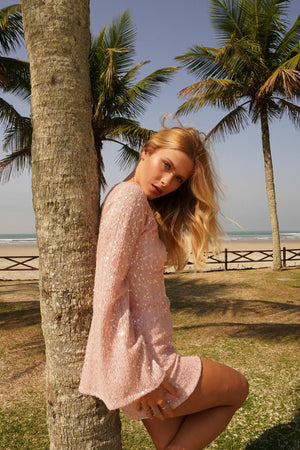 Vestido Bordado Paetê Decote Duplo